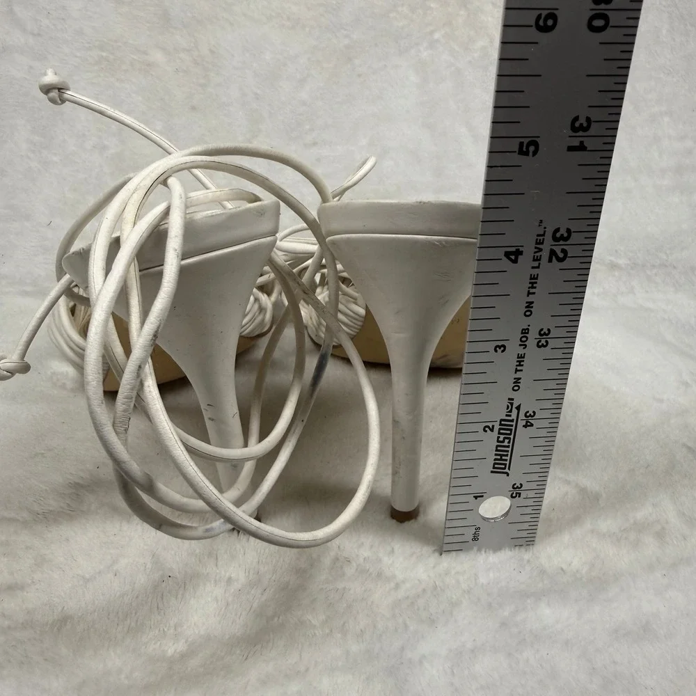 Marc Fisher LTD White‎ Leather Lace Up Strappy Stiletto Heels Knotted Sandals 8
